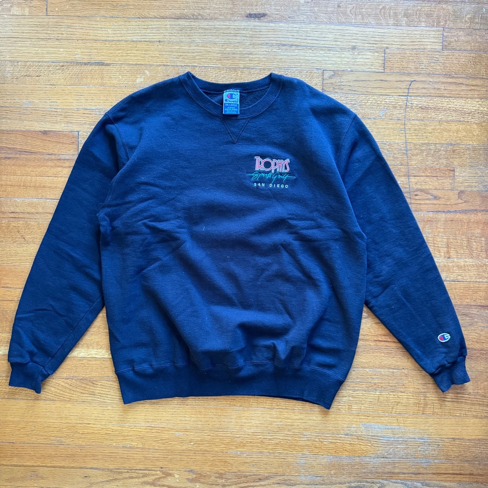 Vintage Champion Sweatshirt Mens XXL Navy Blue Trophys San Diego Made in USA 90s